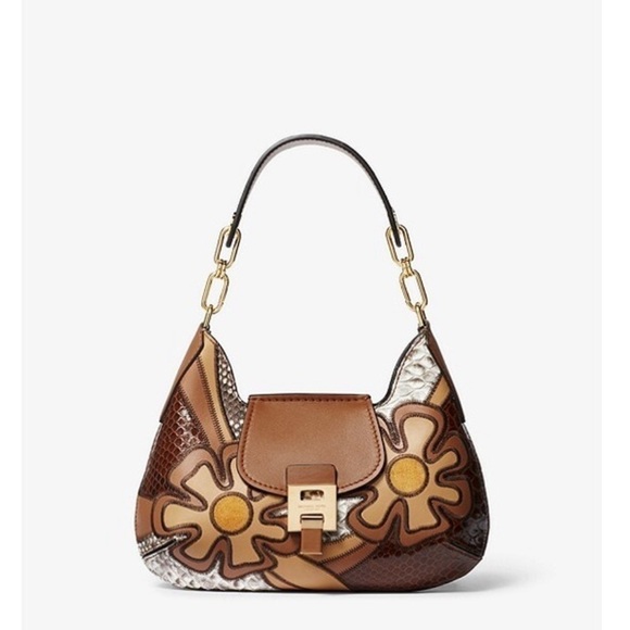 Michael Kors Collection Handbags - Michael Kors Bancroft Small Patchwork Snakeskin Leather Shoulder Bag
